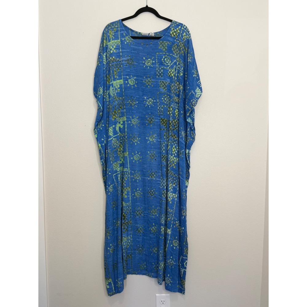 Smithsonian Institution Women's Blue Green Maxi Moo Moo Kaftan Dress Sz L